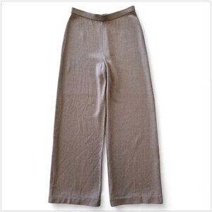 St. John Taupe Beige Gray Brown Santana Knit Wide Leg High Waisted Pants 12